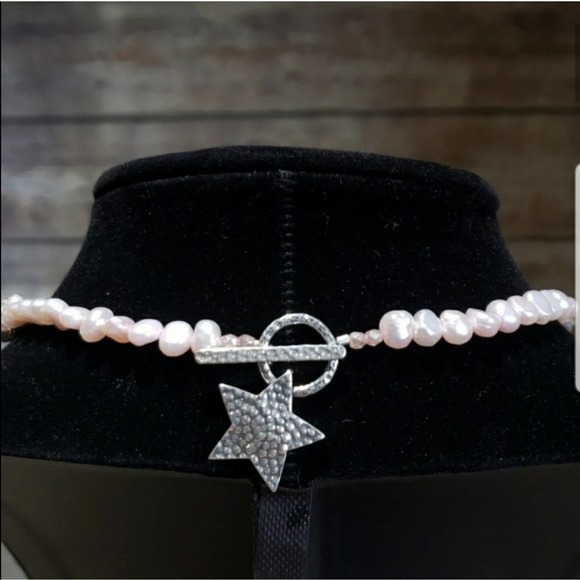 Rhodonite & Pearl Sterling Silver 4pc set Signed Bracelet Necklace Earrings - Picture 7 of 8